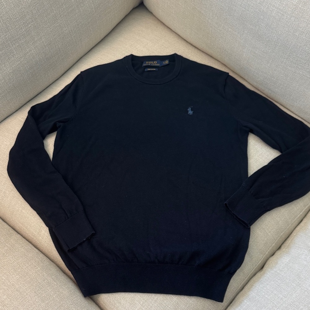 Polo Ralph Lauren Navy Pima Cotton Sweater XS | Classic Crewneck Minimal Preppy